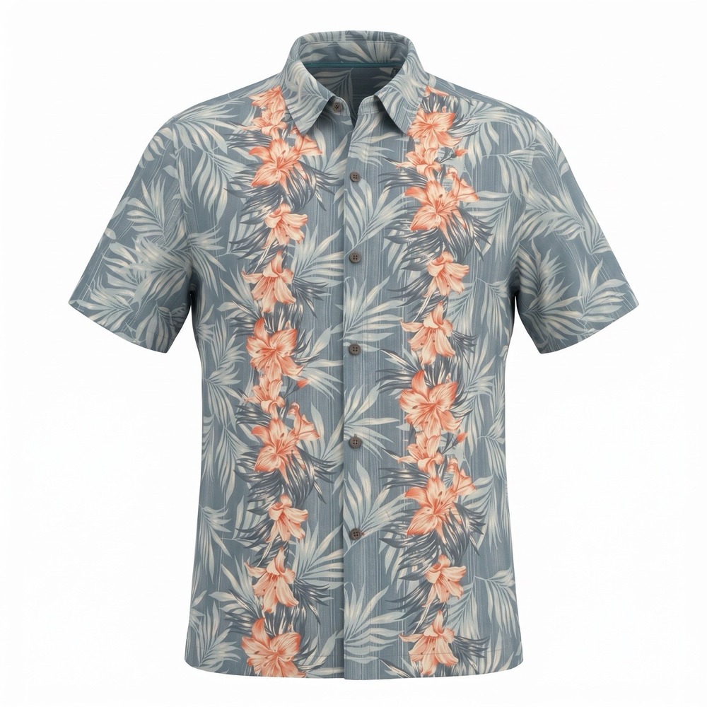 HAVANA JIM Hawaiian Shirt L Blue Floral Rayon Button Down Camp Aloha